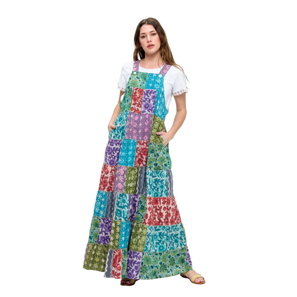 26436 M Yak & Yeti Hippie Boho Print Patchwork Overall Dress Various Sizes